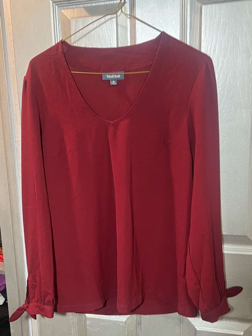 ModCloth Women's deep Red V-Neck Long Sleeve Blouse